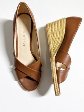 Jack Rogers Palmer Criss-Cross Women's Brown Leather Wedge Espadrilles 9M